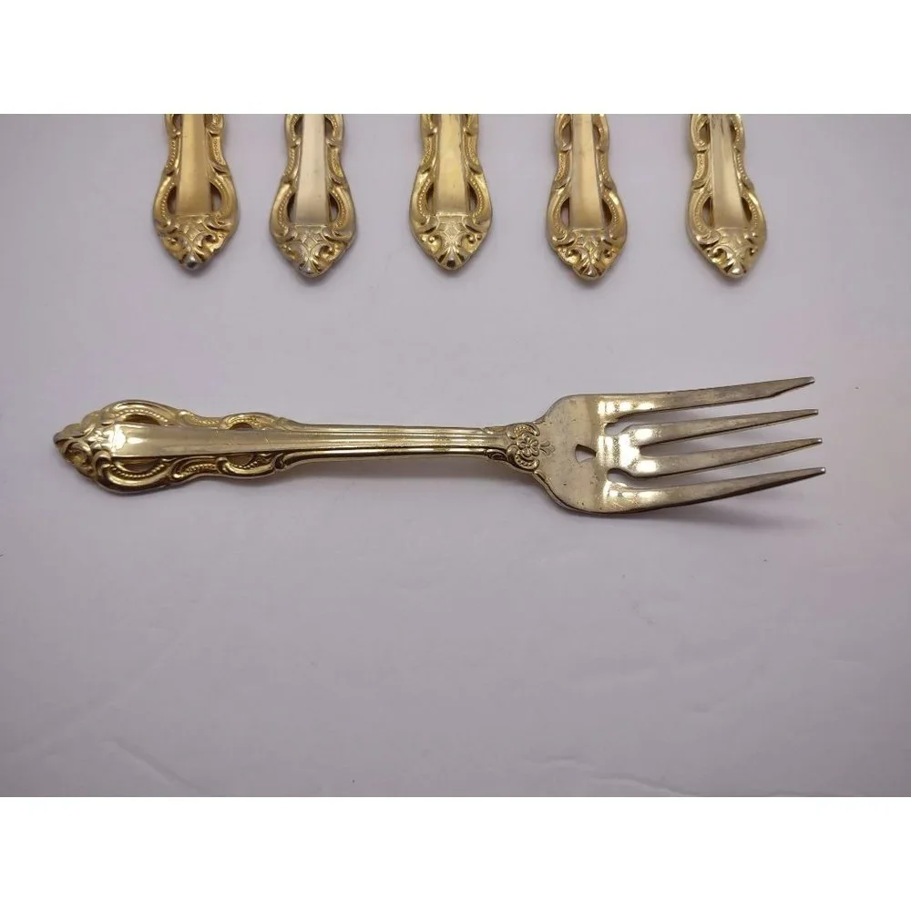 Vintage 1988 Korea Supreme Cutlery Towle gold wash forks King Arthur